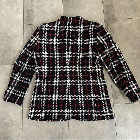 Vintage Liz Claiborne black plaid wool blazer 8P - Picture 2 of 5